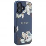 Carcasa Guess Grained Printed Flower Pattern, cu MagSafe, compatibila cu iPhone 16, Albastru 5 - lerato.ro