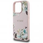Carcasa Guess Grained Printed Flower Pattern, cu MagSafe, compatibila cu iPhone 16 Pro, Roz 7 - lerato.ro