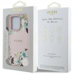 Carcasa Guess Grained Printed Flower Pattern, cu MagSafe, compatibila cu iPhone 16 Pro, Roz 9 - lerato.ro