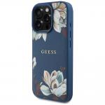 Carcasa Guess Grained Printed Flower Pattern, cu MagSafe, compatibila cu iPhone 16 Pro, Albastru 3 - lerato.ro