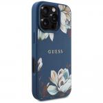 Carcasa Guess Grained Printed Flower Pattern, cu MagSafe, compatibila cu iPhone 16 Pro, Albastru 5 - lerato.ro