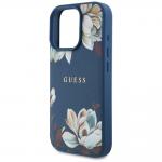 Carcasa Guess Grained Printed Flower Pattern, cu MagSafe, compatibila cu iPhone 16 Pro, Albastru 7 - lerato.ro