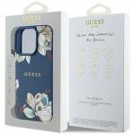 Carcasa Guess Grained Printed Flower Pattern, cu MagSafe, compatibila cu iPhone 16 Pro, Albastru 9 - lerato.ro