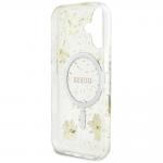 Carcasa Guess Resin Flowers Glitter, cu MagSafe, compatibila cu iPhone 16, Bej 16 - lerato.ro