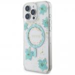 Carcasa Guess Resin Flowers Glitter, cu MagSafe, compatibila cu iPhone 16 Pro Max, Verde 3 - lerato.ro