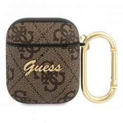 Carcasa Guess GUA24GSMW 4G Script Metal Collection compatibila cu Apple AirPods 1/2 Maro