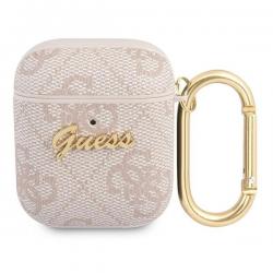Carcasa Guess 4G Script Metal Collection compatibila cu Apple AirPods 1/2 Roz