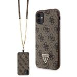 Carcasa cu snur Guess GUHCN61P4TDSCPW Crossbody 4G Metal Logo compatibila cu iPhone 11 / XR, Maro 2 - lerato.ro