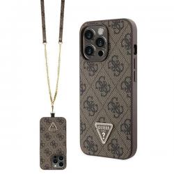 Carcasa cu snur Guess GUHCP13LP4TDSCPW Crossbody 4G Metal Logo compatibila cu iPhone 13 / 13 Pro, Maro