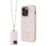 Carcasa cu snur Guess GUHCP14LP4TDSCPP Crossbody 4G Metal Logo compatibila cu iPhone 14 Pro, Roz 2 - lerato.ro