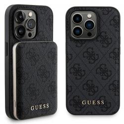 Carcasa Guess 4G Metal Gold Logo + baterie externa MagSafe 5000mAh compatibila cu iPhone 15 Pro Max, Negru