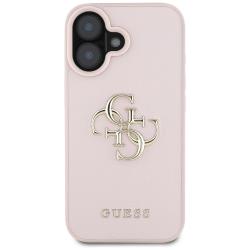 Carcasa Guess Grained Big 4G Logo compatibila cu iPhone 16, Roz