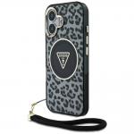 Carcasa Guess Leopard Triangle Cord Strap cu MagSafe compatibila cu iPhone 16, Negru 3 - lerato.ro