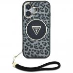 Carcasa Guess Leopard Triangle Cord Strap cu MagSafe compatibila cu iPhone 16, Negru 2 - lerato.ro