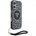 Carcasa Guess Leopard Triangle Cord Strap cu MagSafe compatibila cu iPhone 16, Negru 4 - lerato.ro