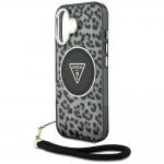 Carcasa Guess Leopard Triangle Cord Strap cu MagSafe compatibila cu iPhone 16, Negru 6 - lerato.ro