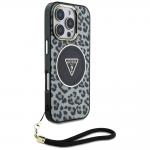 Carcasa Guess Leopard Triangle Cord Strap cu MagSafe compatibila cu iPhone 16 Pro, Negru 4 - lerato.ro