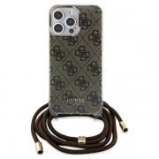 Carcasa Guess Crossbody Cord 4G cu Lanyard compatibila cu iPhone 15 Pro, Maro