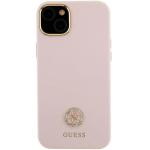 Carcasa Guess Silicone Logo Strass 4G compatibila cu iPhone 15, Roz 4 - lerato.ro