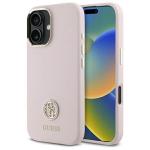 Carcasa Guess Silicone Logo Strass 4G compatibila cu iPhone 16, Roz 4 - lerato.ro