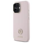 Carcasa Guess Silicone Logo Strass 4G compatibila cu iPhone 16, Roz 3 - lerato.ro
