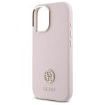 Carcasa Guess Silicone Logo Strass 4G compatibila cu iPhone 16, Roz 7 - lerato.ro
