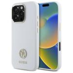Carcasa Guess Silicone Logo Strass 4G compatibila cu iPhone 16 Pro Max, Alb 4 - lerato.ro