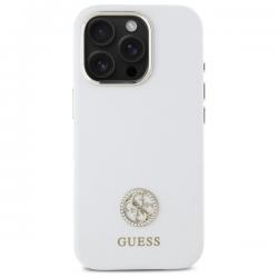 Carcasa Guess Silicone Logo Strass 4G compatibila cu iPhone 16 Pro Max, Alb