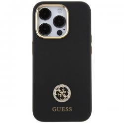 Carcasa Guess Silicone Logo Strass 4G compatibila cu iPhone 15 Pro Max, Negru