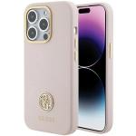 Carcasa Guess Silicone Logo Strass 4G compatibila cu iPhone 15 Pro, Roz 4 - lerato.ro