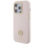Carcasa Guess Silicone Logo Strass 4G compatibila cu iPhone 15 Pro, Roz 3 - lerato.ro