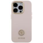 Carcasa Guess Silicone Logo Strass 4G compatibila cu iPhone 15 Pro, Roz 2 - lerato.ro