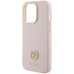 Carcasa Guess Silicone Logo Strass 4G compatibila cu iPhone 15 Pro, Roz 7 - lerato.ro