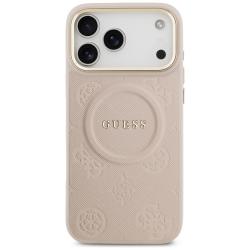 Carcasa din piele ecologica Guess Peony Hot Stamp MagSafe compatibila cu iPhone 17 Pro Max, Roz