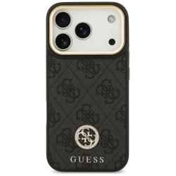 Carcasa din piele Guess 4G Strass Logo cu MagSafe compatibila cu iPhone 17 Pro, Negru