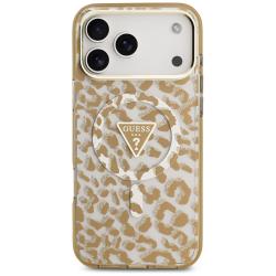 Carcasa Guess Leopard Glitter cu MagSafe compatibila cu iPhone 17 Pro Max, Maro