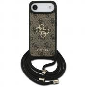 Carcasa Guess 4G Big Logo Cord Stap Crossbody compatibila cu iPhone 17 Air, Maro