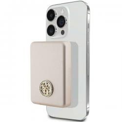 Baterie externa Guess 4G Strassed Metal Logo cu MagSafe, 3000mAh, 5W, 2A, Incarcare Wireless, USB-C, Gold