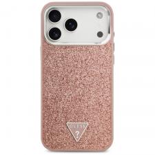 Carcasa Guess Glitter Triangle Logo cu MagSafe compatibila cu iPhone 17 Pro Max, Roz