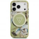Carcasa Guess IML Glitter Flowers Triangle cu MagSafe compatibila cu iPhone 17 Pro Max, Verde 2 - lerato.ro