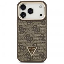 Carcasa Guess 4G PU Triangle Logo cu Stand si Magsafe compatibila cu iPhone 17 Pro, Maro