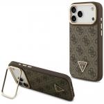 Carcasa Guess 4G PU Triangle Logo cu Stand si Magsafe compatibila cu iPhone 17 Pro Max, Maro 4 - lerato.ro