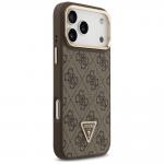 Carcasa Guess 4G PU Triangle Logo cu Stand si Magsafe compatibila cu iPhone 17 Pro Max, Maro 5 - lerato.ro