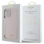 Carcasa Guess Silicone Script Metal Logo and Frame compatibila cu iPhone 16, Roz 9 - lerato.ro
