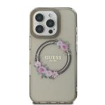 Carcasa Guess IML Flowers Wreath cu MagSafe compatibila cu iPhone 16 Pro Max, Negru 2 - lerato.ro