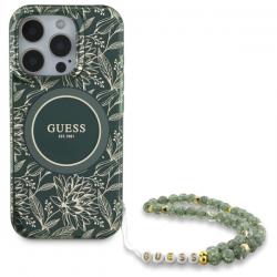 Carcasa Guess IML Flowers Allover Electro cu MagSafe compatibila cu iPhone 16 Pro Max, Verde