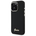 Carcasa Guess Silicone Script Metal Logo and Frame compatibila cu iPhone 16 Pro Max, Negru 3 - lerato.ro