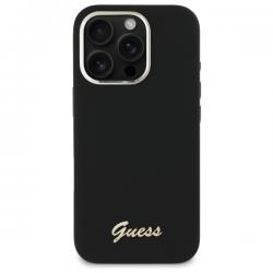Carcasa Guess Silicone Script Metal Logo and Frame compatibila cu iPhone 16 Pro Max, Negru