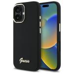 Carcasa Guess Silicone Script Metal Logo and Freme compatibila cu iPhone 16 Plus, Negru 4 - lerato.ro