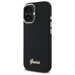 Carcasa Guess Silicone Script Metal Logo and Freme compatibila cu iPhone 16 Plus, Negru 3 - lerato.ro